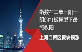 指数在二象三阳一阴的打板模型下最终收阳，上海自贸区板块领涨